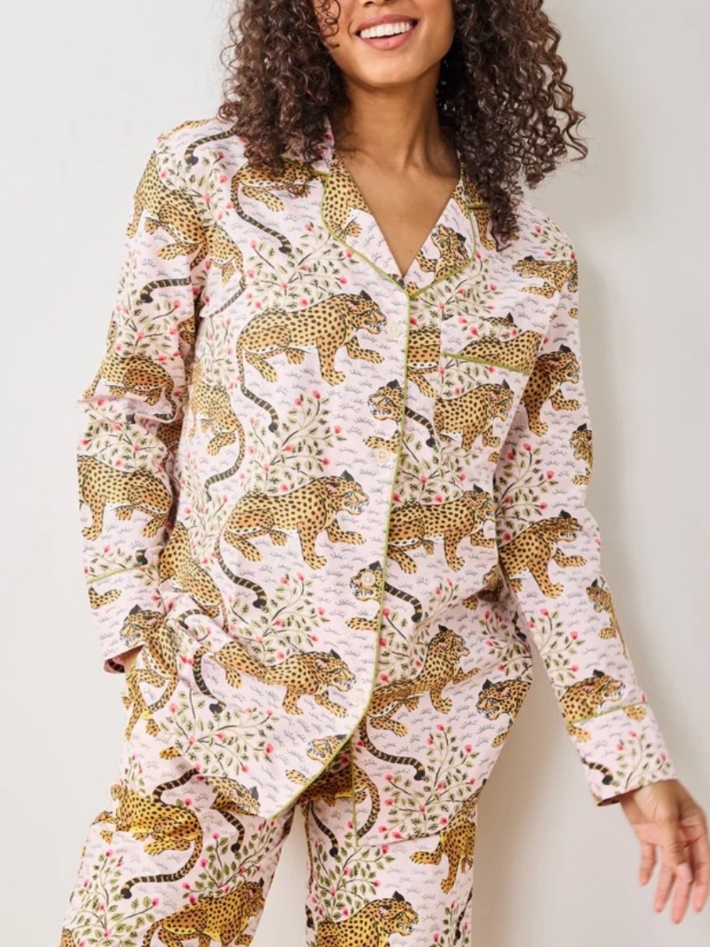 Printfresh Petite Long PJ Set in Blush Bagheera - 100% organic cotton